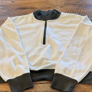 Women's like new Half-Zip Sweatshirt (short)- Off White w/ olive green trim